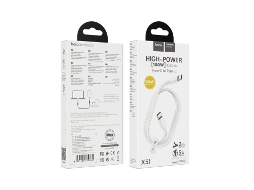 Кабель hoco X51 Type-C-Type-C белый